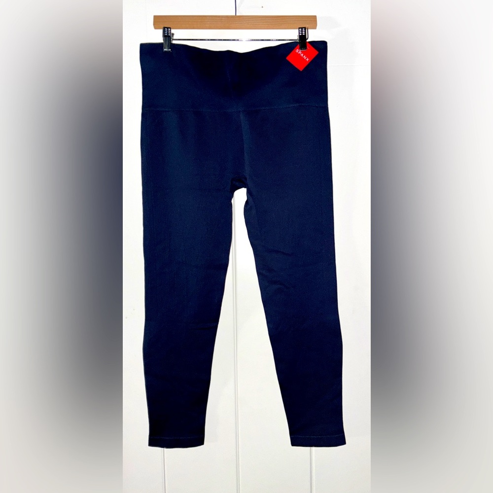 Spanx Rib Seamless Navy Tummy Sculpt Chevron Ankle Legging Plus Women 2X NEW